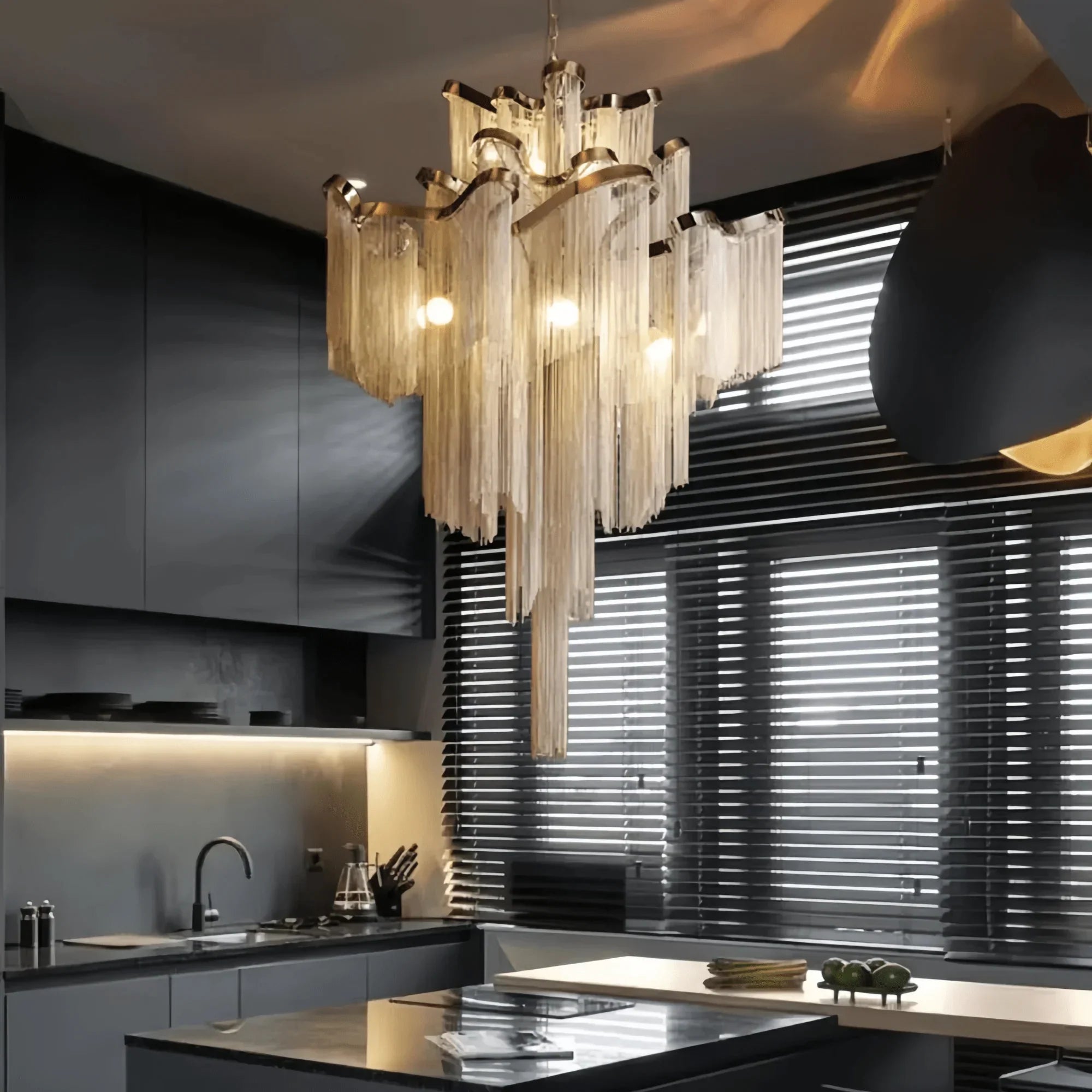 Stainless Steel Long Tassel Chandelier