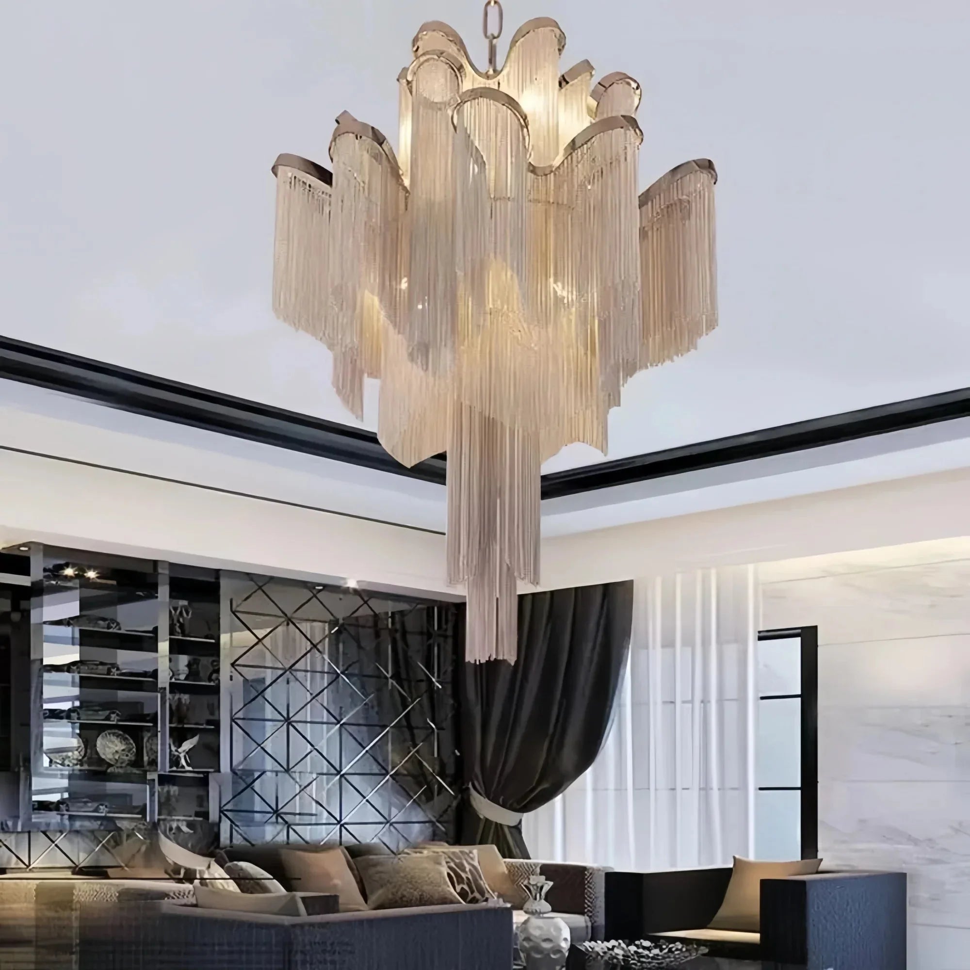 Stainless Steel Long Tassel Chandelier