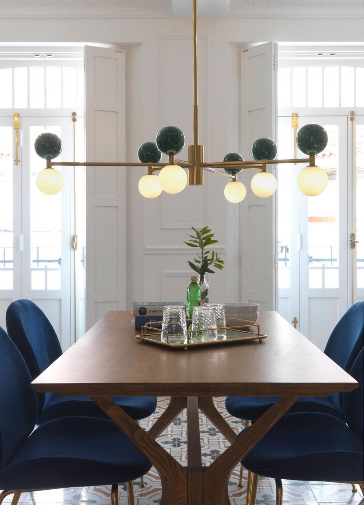 Dalt 6L Golden and green marble pendant lights